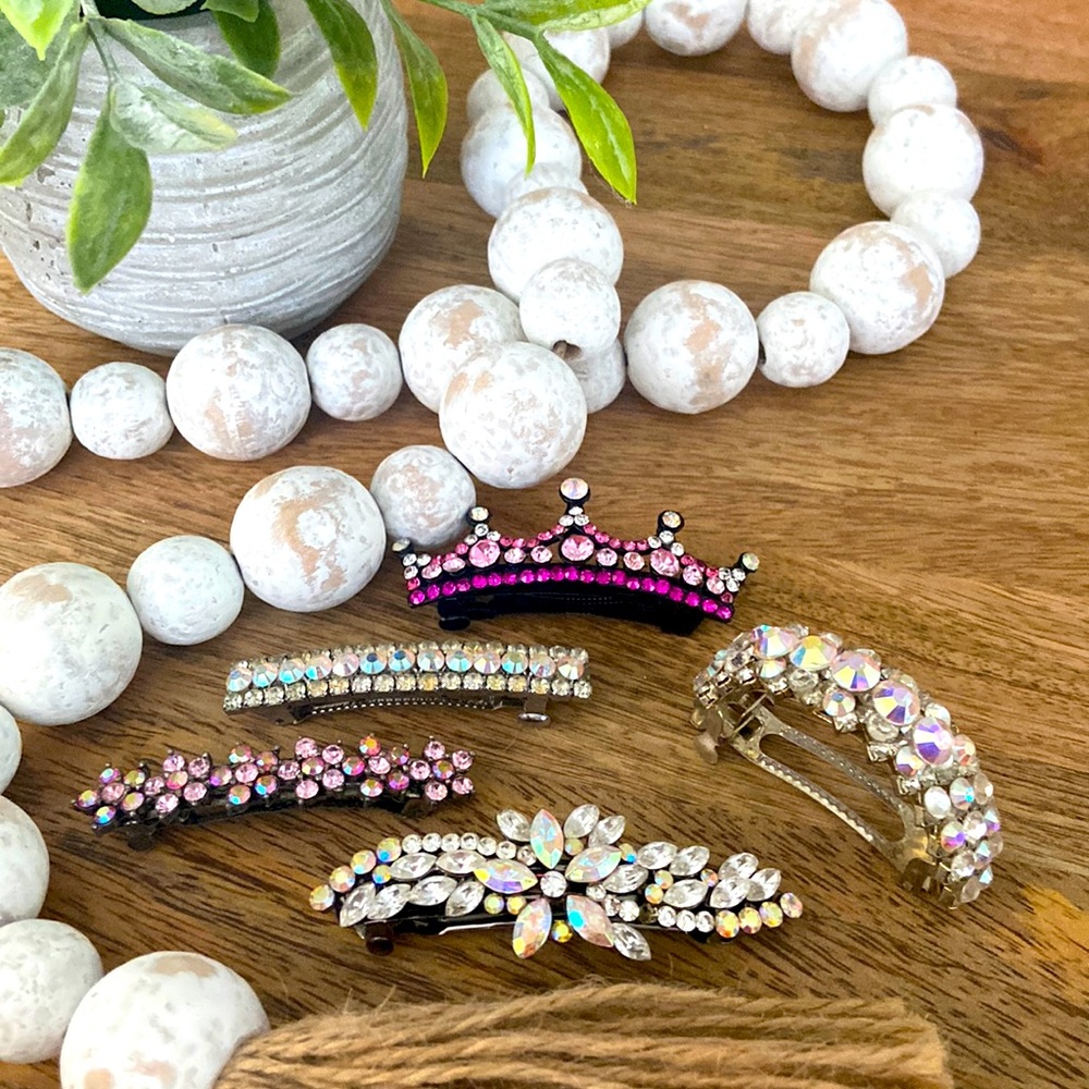 Lot of 5 glitzy rhinestone barrette bundle. EUC